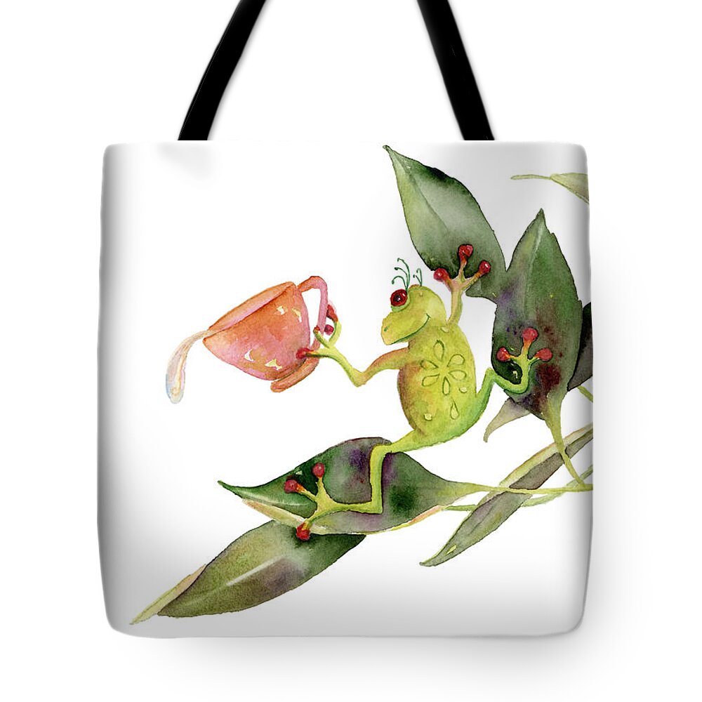 Frog Holding Cup Tote Bag featuring the painting She Frog by Amy Kirkpatrick