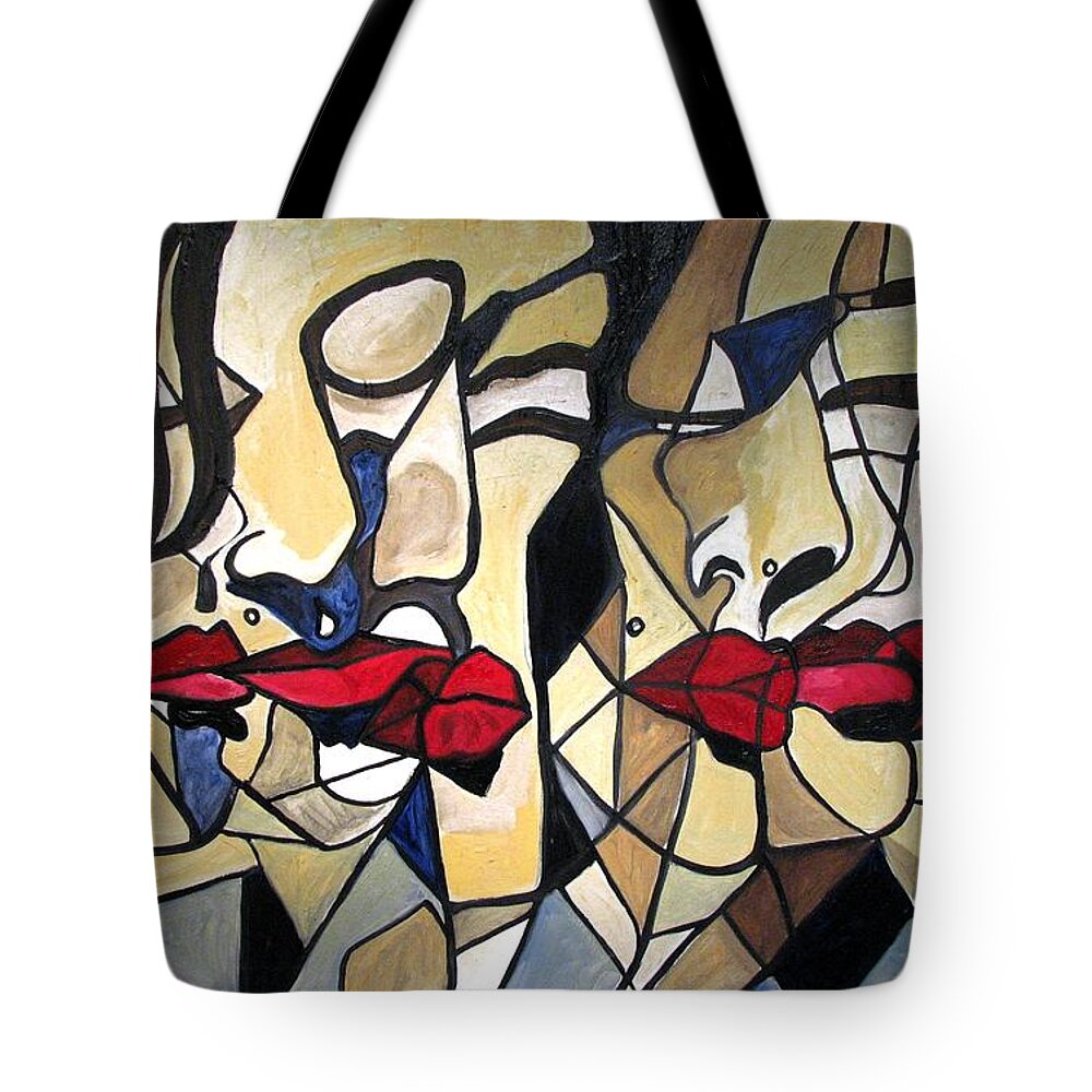 Abstract Tote Bag featuring the painting She Had red Lips by Patricia Arroyo