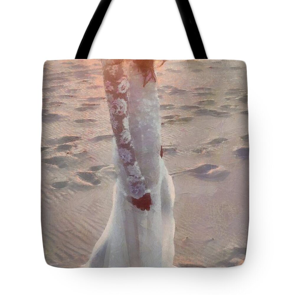 Woman Tote Bag featuring the digital art She just went away by Gun Legler