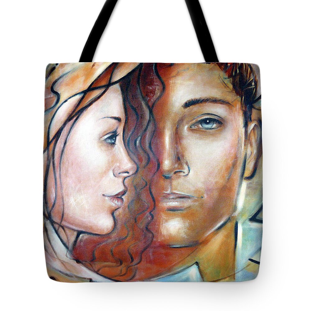 Original Tote Bag featuring the painting She Loves Me 140709 by Selena Boron