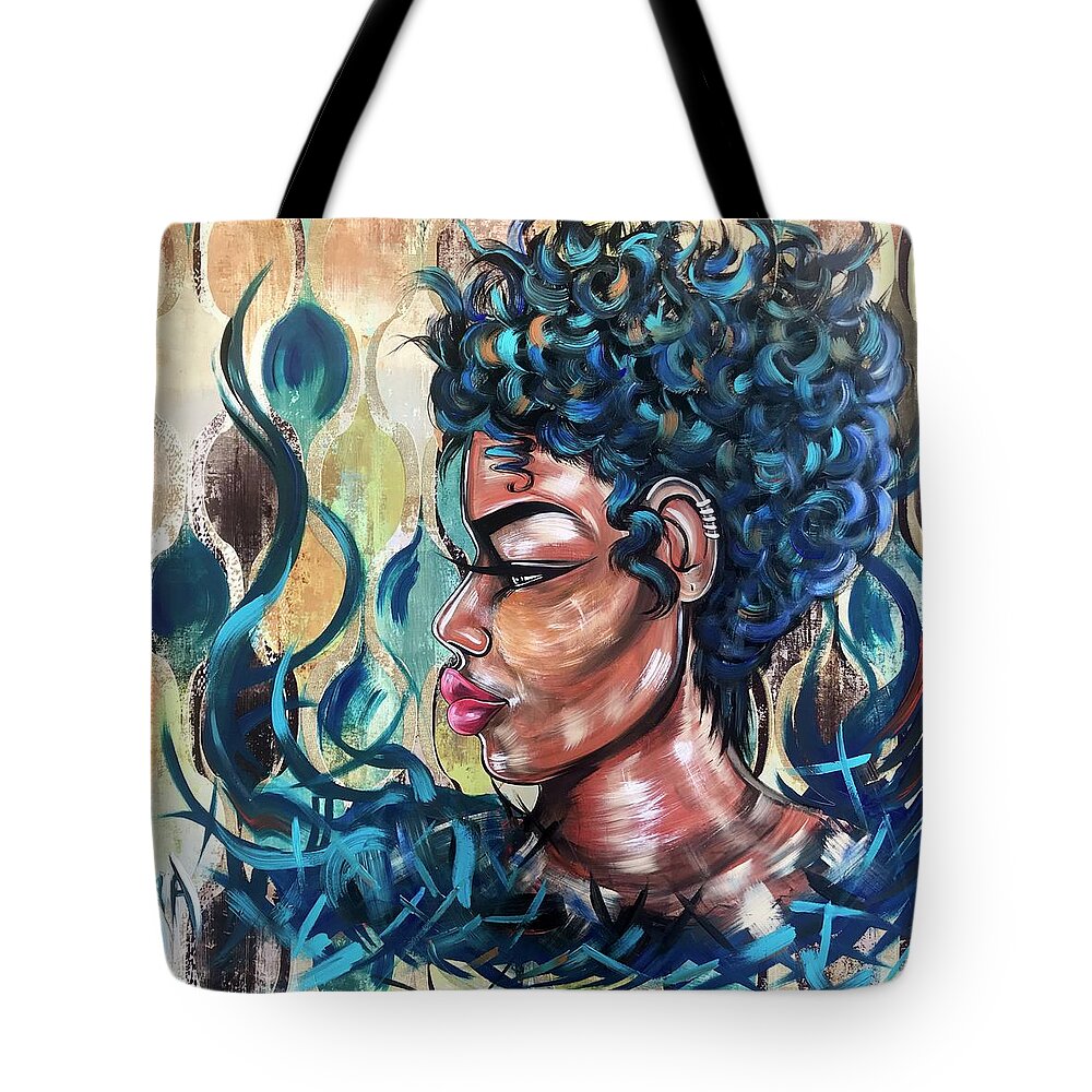 Flame Tote Bag featuring the painting She was a Cool Flame by Artist RiA
