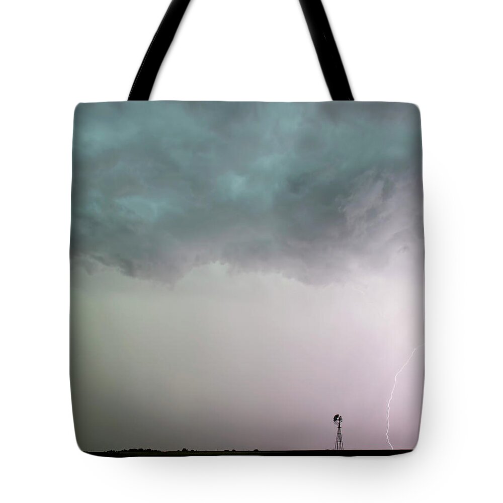 Kansas Tote Bag featuring the photograph Shelf Cloud and Windmill -05 by Rob Graham