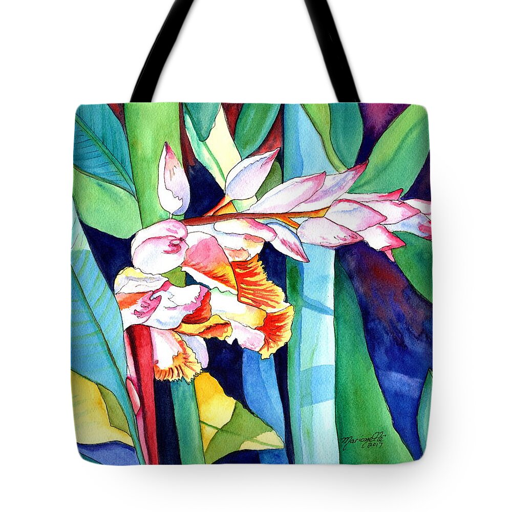 Shell Ginger Tote Bag featuring the painting Shell Ginger 2 by Marionette Taboniar
