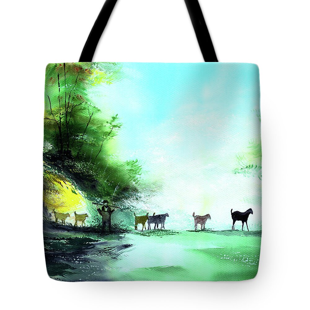 Nature Tote Bag featuring the painting Shepherd by Anil Nene