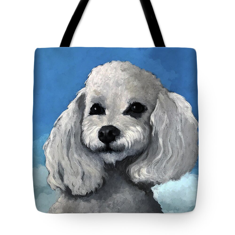 Poodle Tote Bag featuring the painting Sherman - poodle pet portrait by Linda Apple