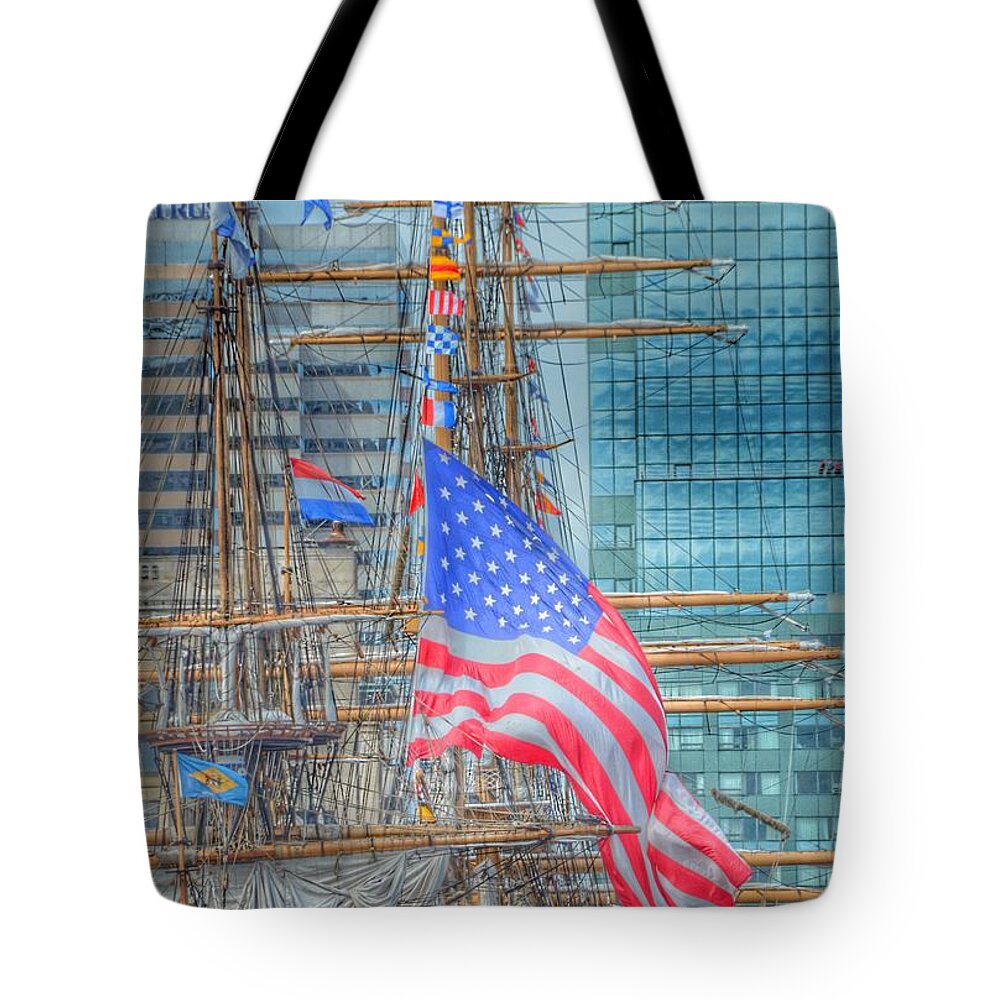 Ship Tote Bag featuring the photograph Ship in Baltimore Harbor by Marianna Mills