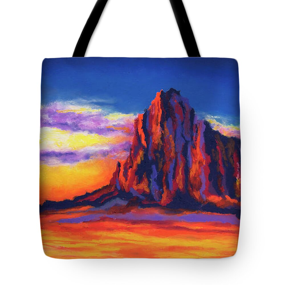 Shiprock Tote Bag featuring the painting Shiprock Mountain by Stephen Anderson