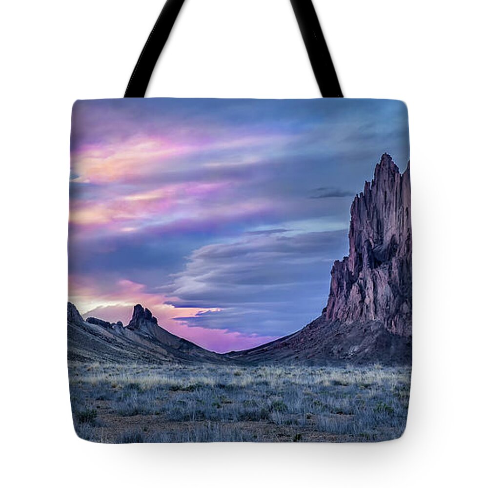 Shiprock Tote Bag featuring the photograph Shiprock Pinnacle by Jaime Miller
