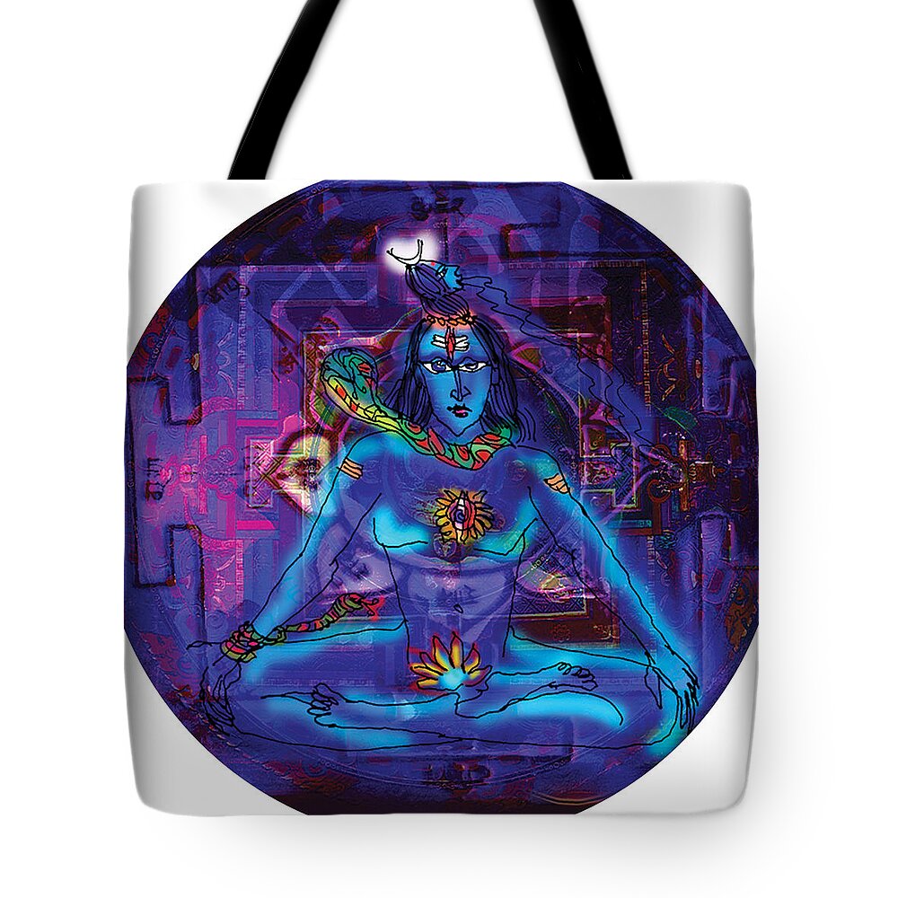 Himalaya Tote Bag featuring the painting Shiva in meditation by Guruji Aruneshvar Paris Art Curator Katrin