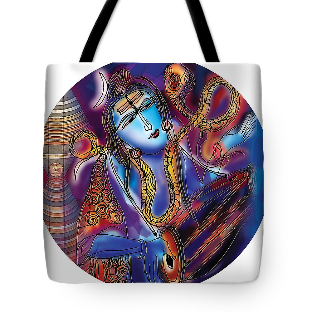 Yoga Tote Bag featuring the painting Shiva playing the drums by Guruji Aruneshvar Paris Art Curator Katrin Suter