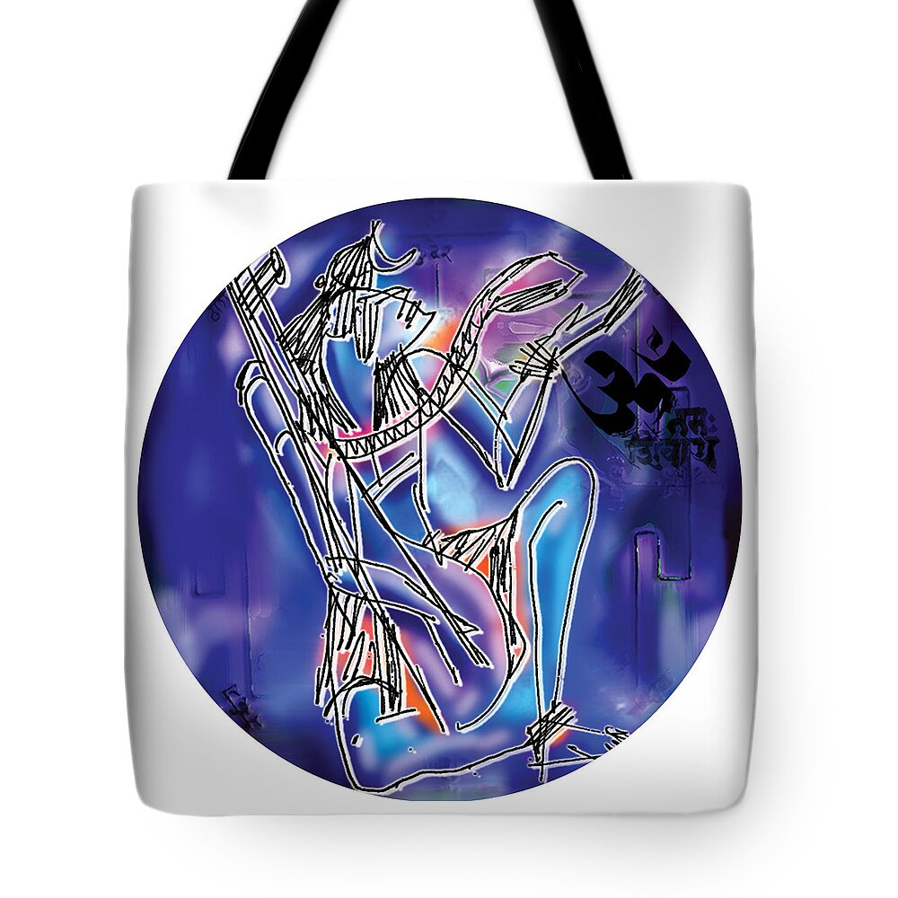 Music Tote Bag featuring the painting Shiva playing Vina by Guruji Aruneshvar Paris Art Curator Katrin Suter