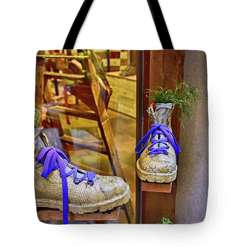 Shoes Tote Bag featuring the photograph Shoe Vases by Roberta Kayne