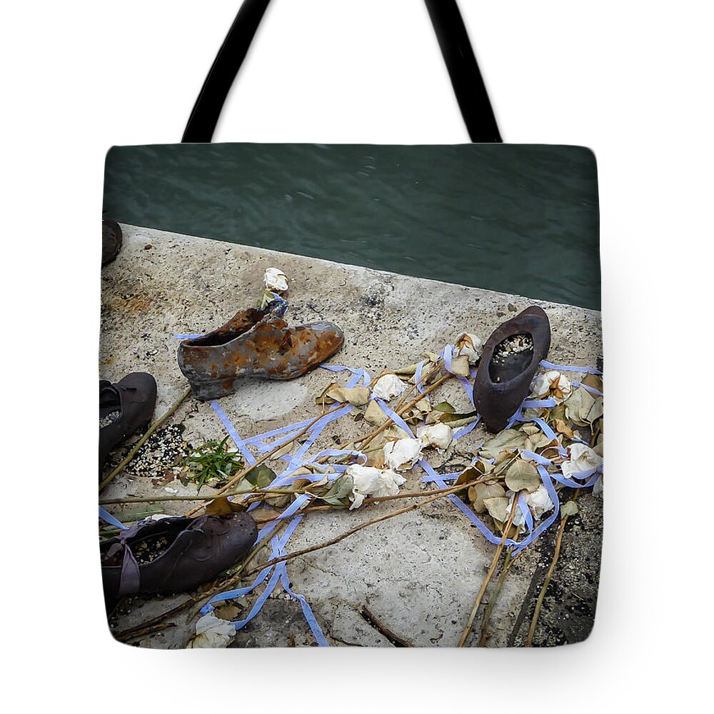 Danube Tote Bag featuring the photograph Shoes, Roses and Ribbons by Pamela Newcomb