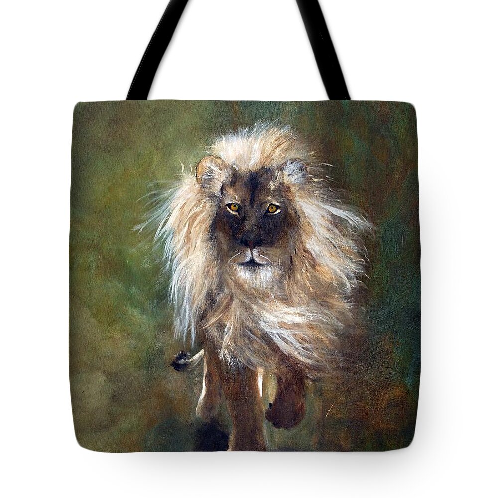 Lion Tote Bag featuring the painting Shombay the Lion by Barbie Batson