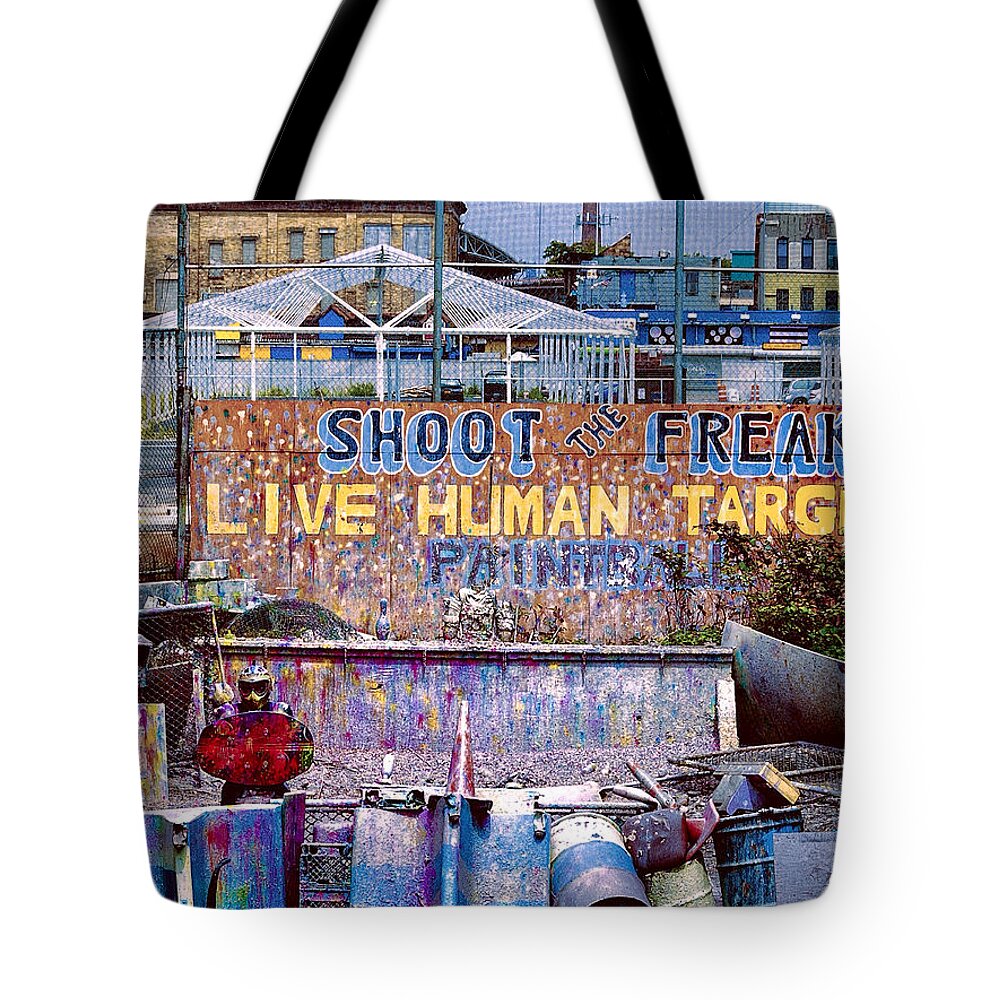 Paintball Tote Bag featuring the photograph Shoot the Freak by Dominic Piperata