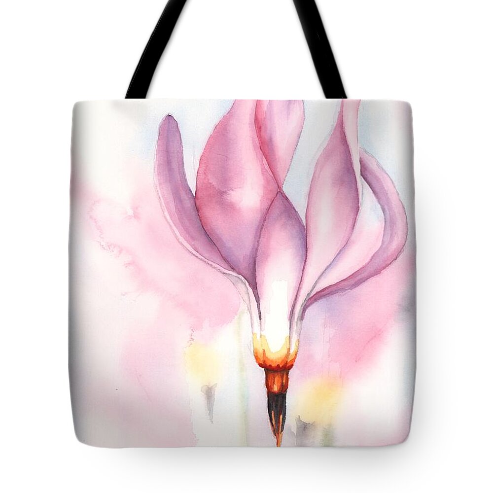 Dodecatheon Media Tote Bag featuring the painting Shooting Stars by Hilda Wagner