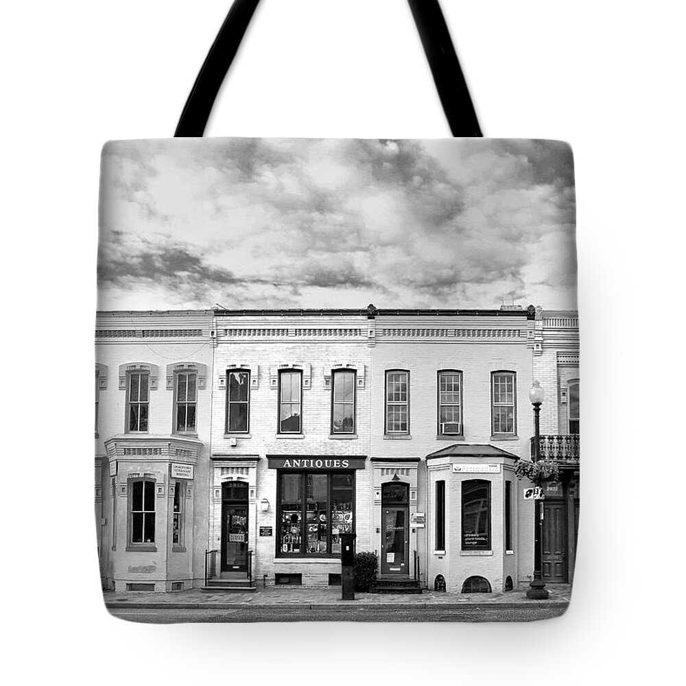 Shops Tote Bag featuring the photograph Shops by Mitch Cat