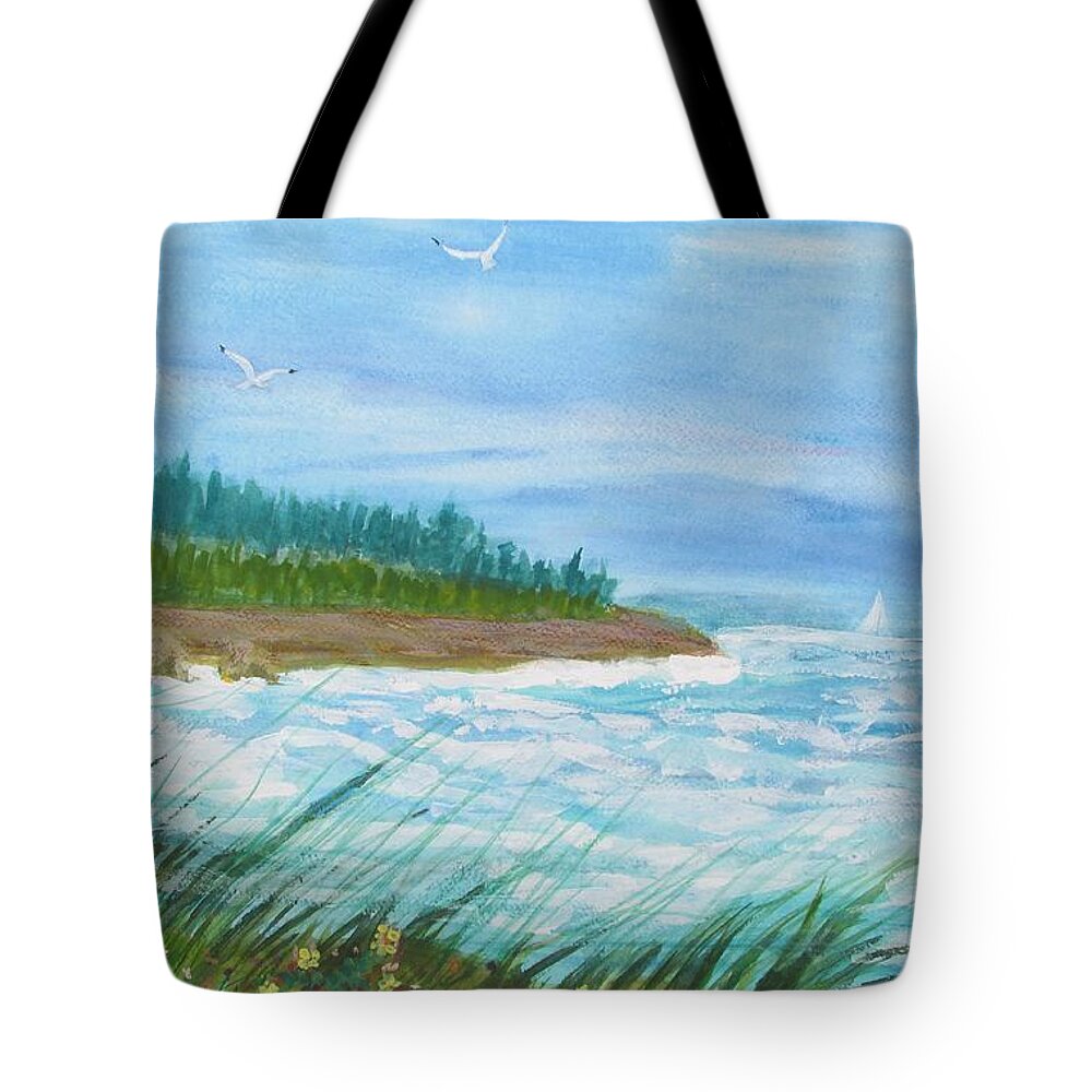 Seascape Tote Bag featuring the painting Shore Line by Hal Newhouser