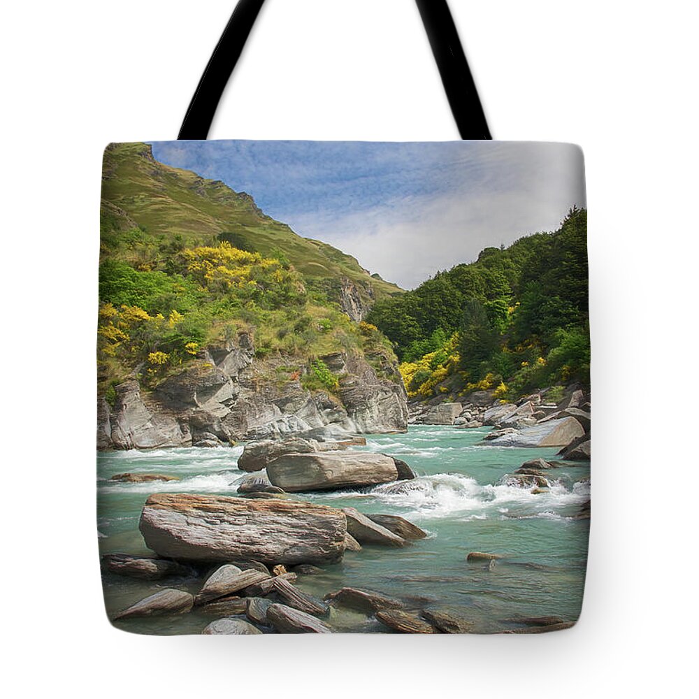 Joan Carroll Tote Bag featuring the photograph Shotover River Rapids New Zealand II by Joan Carroll