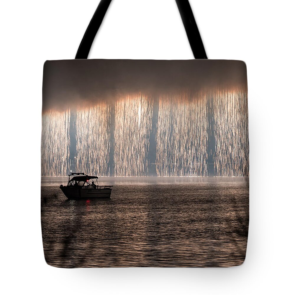 Fireworks Tote Bag featuring the photograph Shower of Fireworks by Holden The Moment
