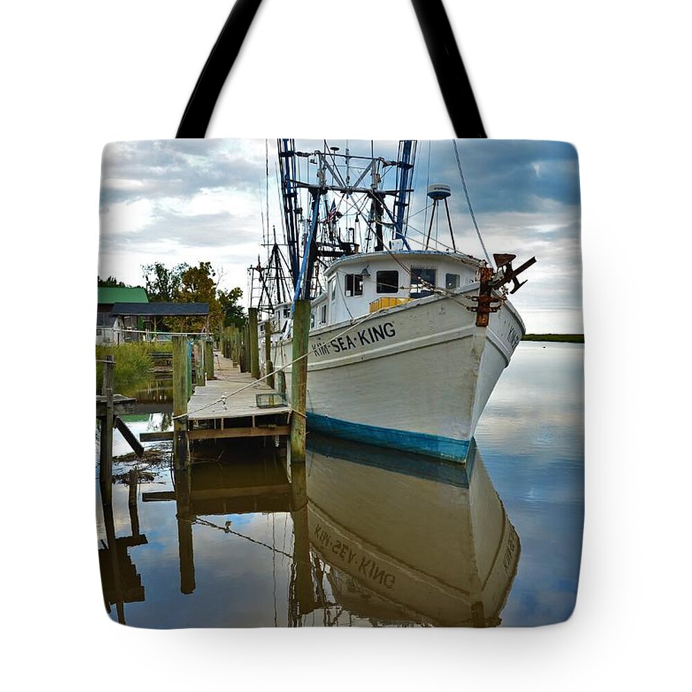 Colorful Tote Bag featuring the photograph Shrimpers In For The Day -1 by Bob Sample