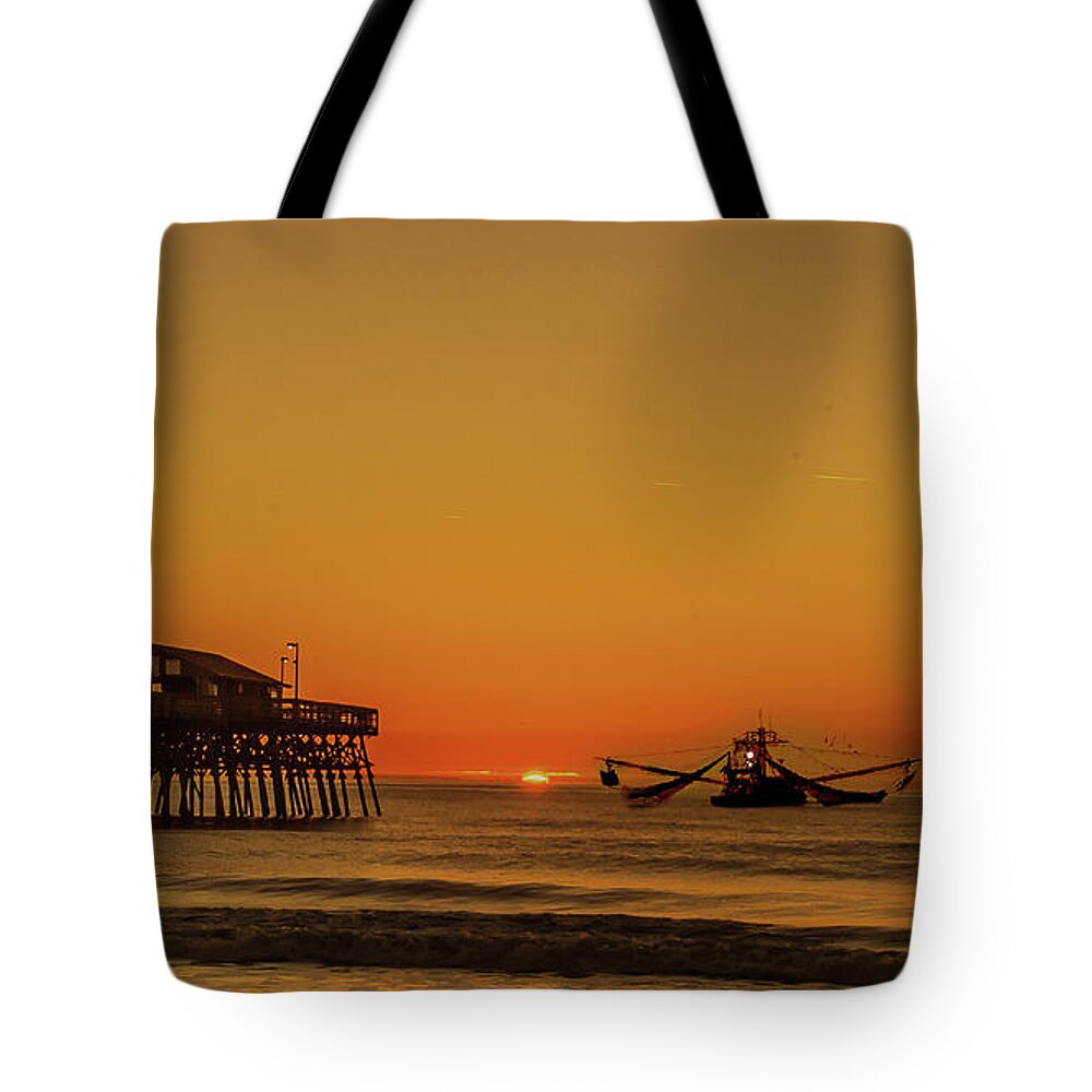 Shrimp Boat Tote Bag featuring the photograph Shrimping at sunrise by Joe Granita