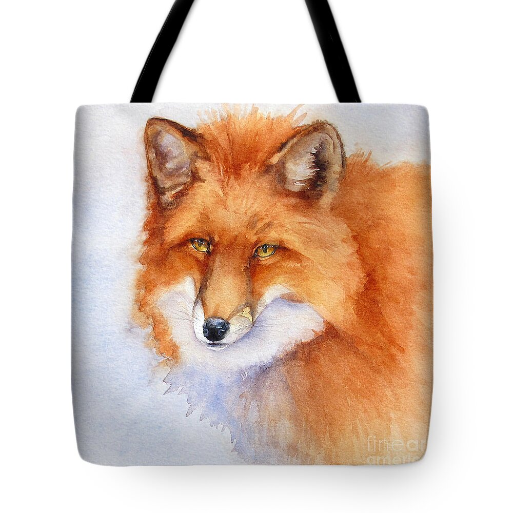 Fox Tote Bag featuring the painting Shy Fox by Bonnie Rinier