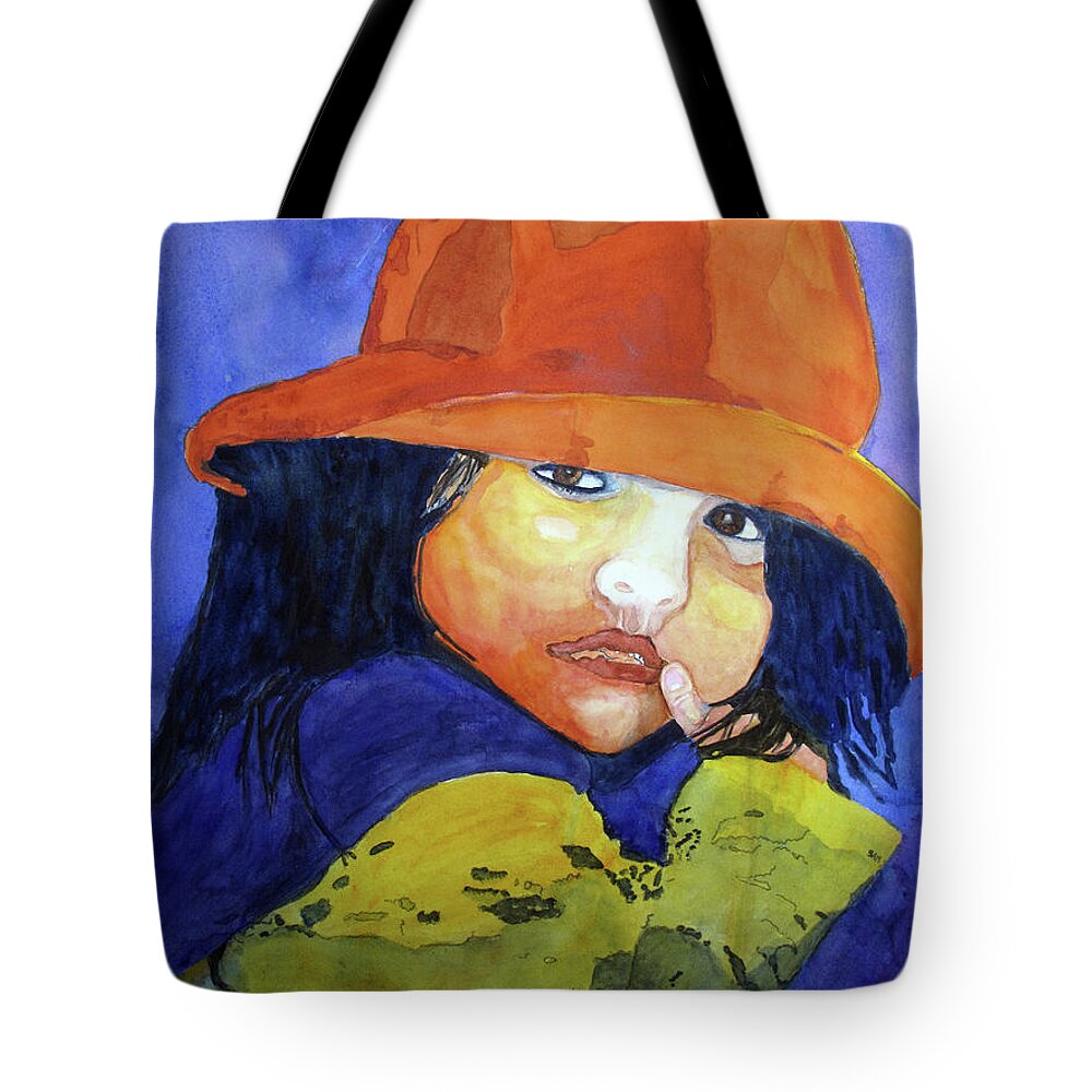 Senorita Tote Bag featuring the painting Shy Senorita by Sandy McIntire