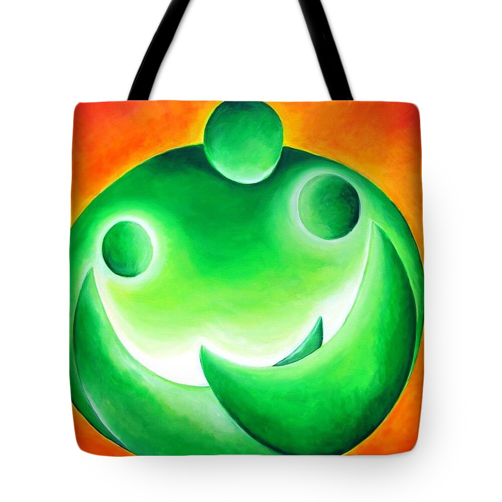 Green Tote Bag featuring the painting Siblings... All our love by Jennifer Hannigan-Green