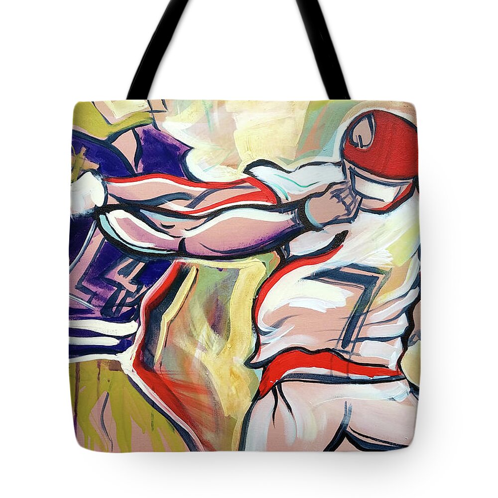  Tote Bag featuring the painting Side Arm Uga by John Gholson