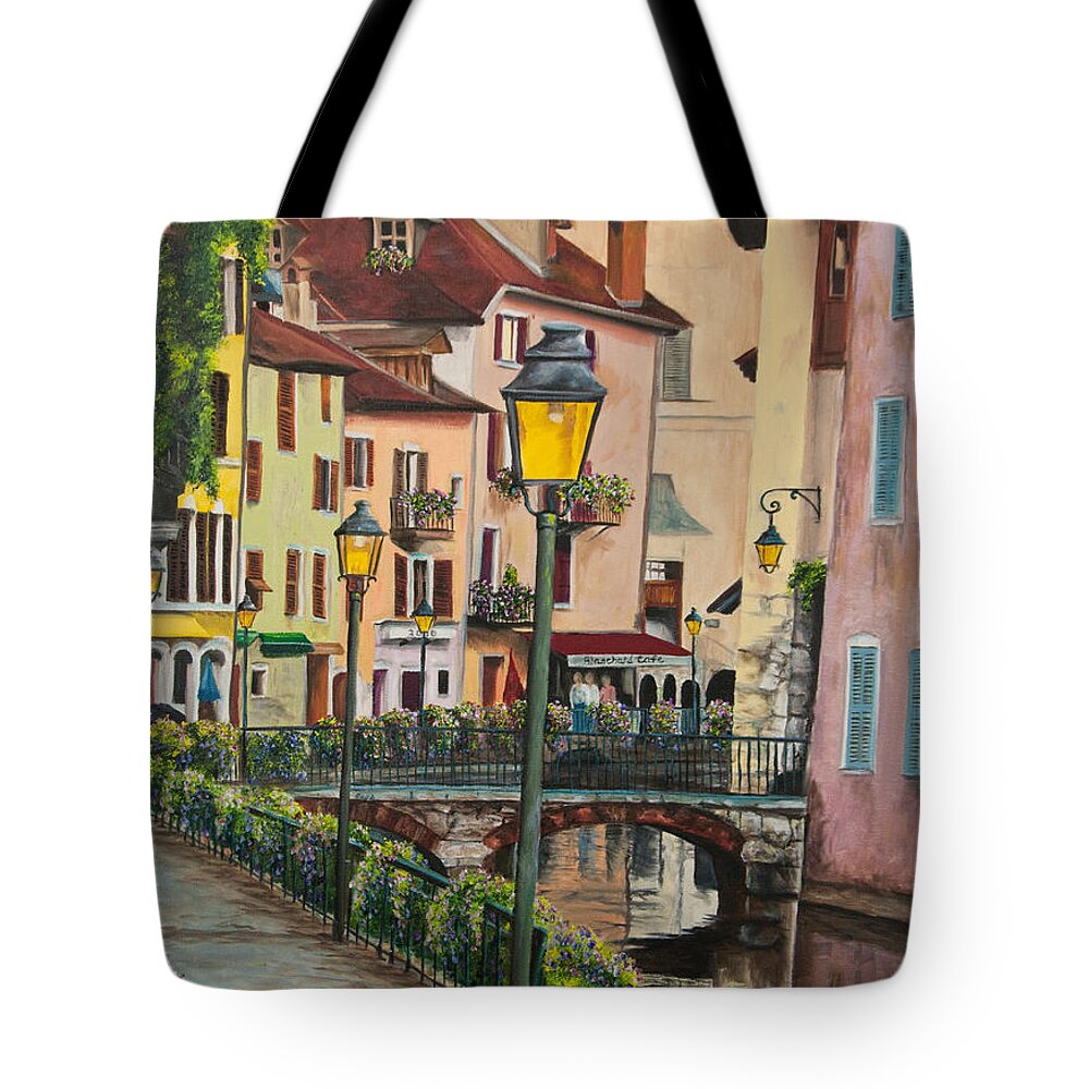 Annecy France Art Tote Bag featuring the painting Side Streets in Annecy by Charlotte Blanchard