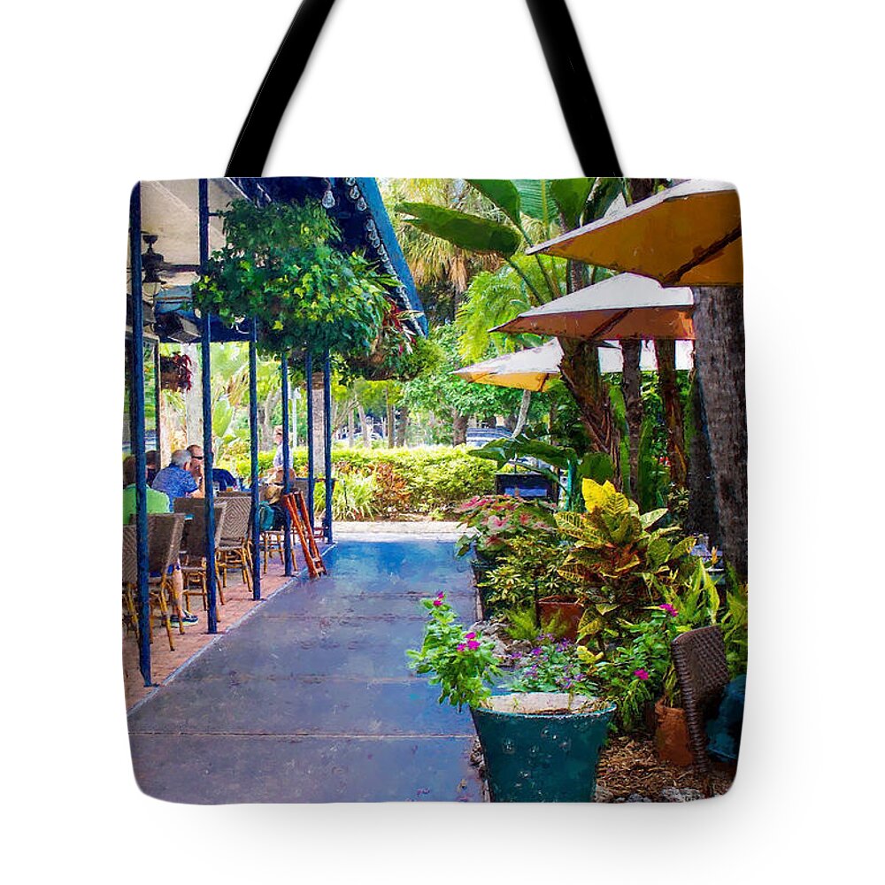 Susan Molnar Tote Bag featuring the photograph Sidewalk Cafe at St Armands by Susan Molnar