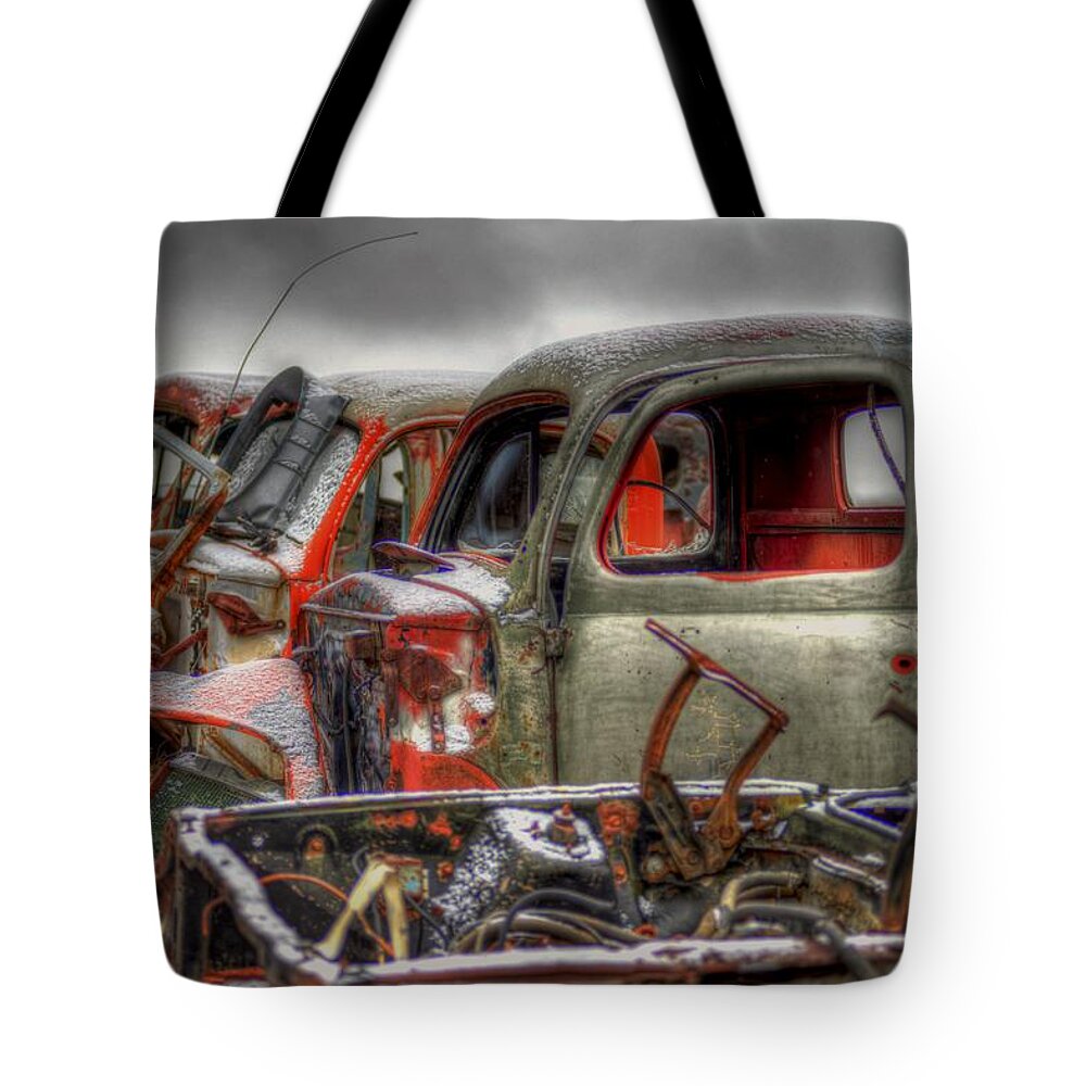 Salvage Yard Tote Bag featuring the photograph Sideways by Craig Incardone