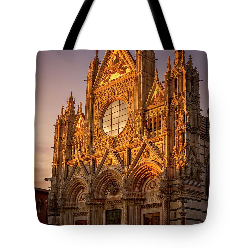 Siena Tote Bag featuring the photograph Siena Italy Cathedral Sunset by Joan Carroll