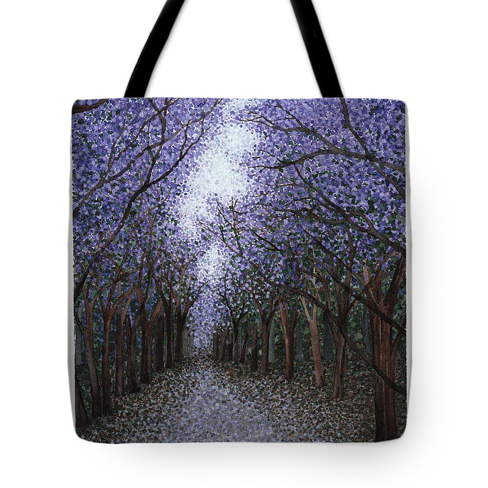 Sierra Madre Tote Bag featuring the painting Sierra Madre Jacarandas by Hilda Wagner