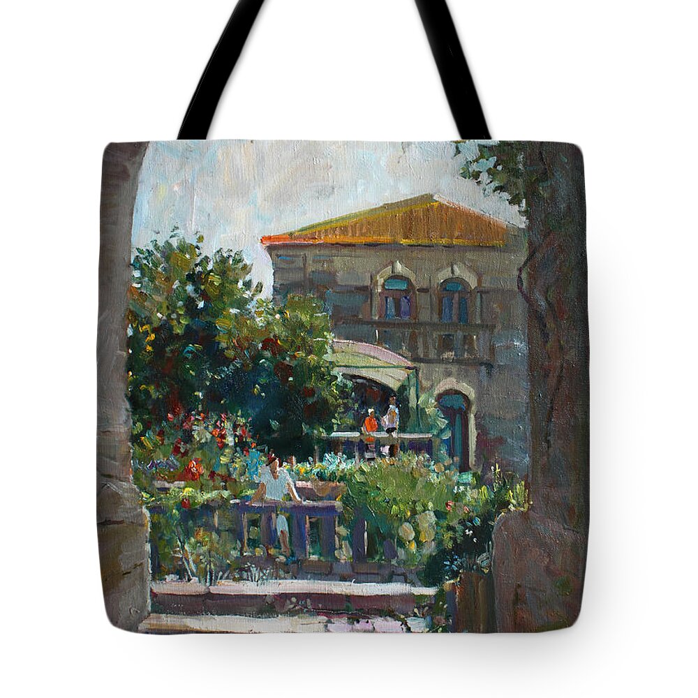 Landscape Tote Bag featuring the painting Siesta time by Juliya Zhukova