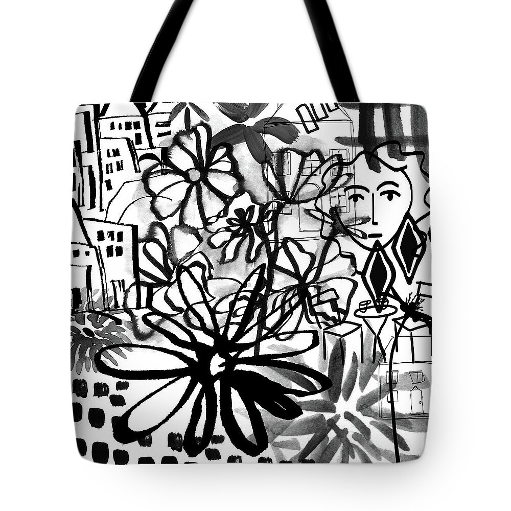 Black And White Tote Bag featuring the mixed media Sightseeing 2- Art by Linda Woods by Linda Woods