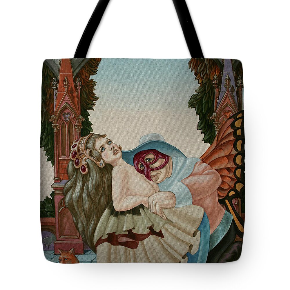 Freud Tote Bag featuring the painting Sigmund Freud With a Fox by Victor Molev