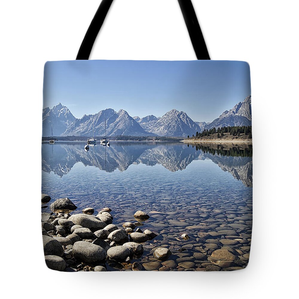 Tetons Tote Bag featuring the photograph Jackson Lake near Signal Mountain Lodge by Shirley Mitchell