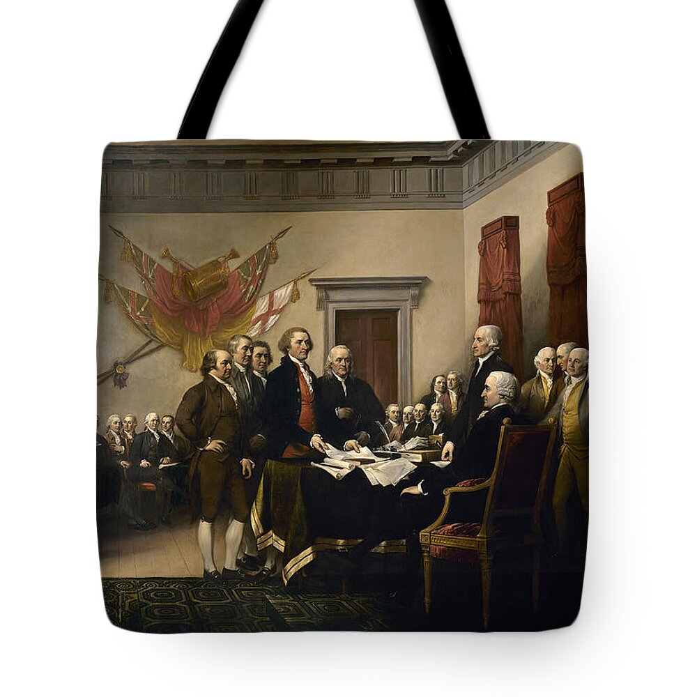 Declaration Of Independence Tote Bag featuring the painting Signing The Declaration Of Independence by War Is Hell Store