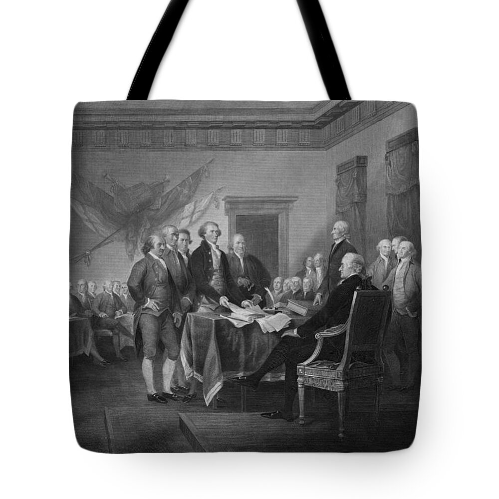 Declaration Of Independence Tote Bag featuring the mixed media Signing The Declaration of Independence by War Is Hell Store