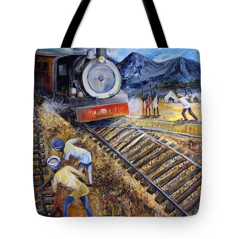 Africa Tote Bag featuring the painting Sikhs in Africa by Sarabjit Singh