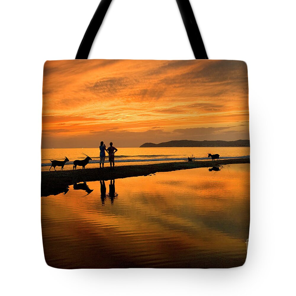 Sunset Tote Bag featuring the photograph Silhouette and Amazing Sunset in Thassos by Daliana Pacuraru