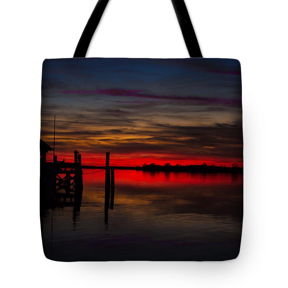 Silhouette Sunset At Pawleys Island South Carolina Tote Bag featuring the photograph Silhoutte Sunset by Joe Granita
