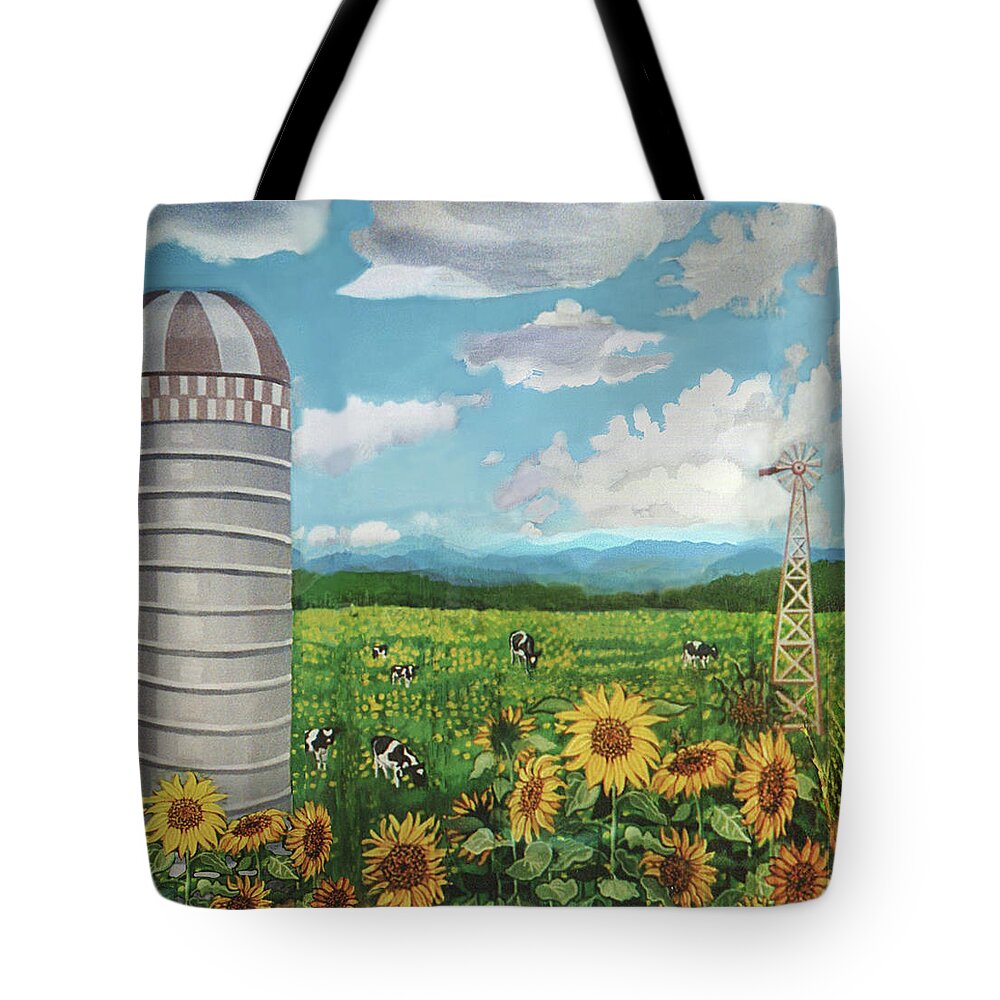 Silo Tote Bag featuring the painting Silo Farm by Bonnie Siracusa