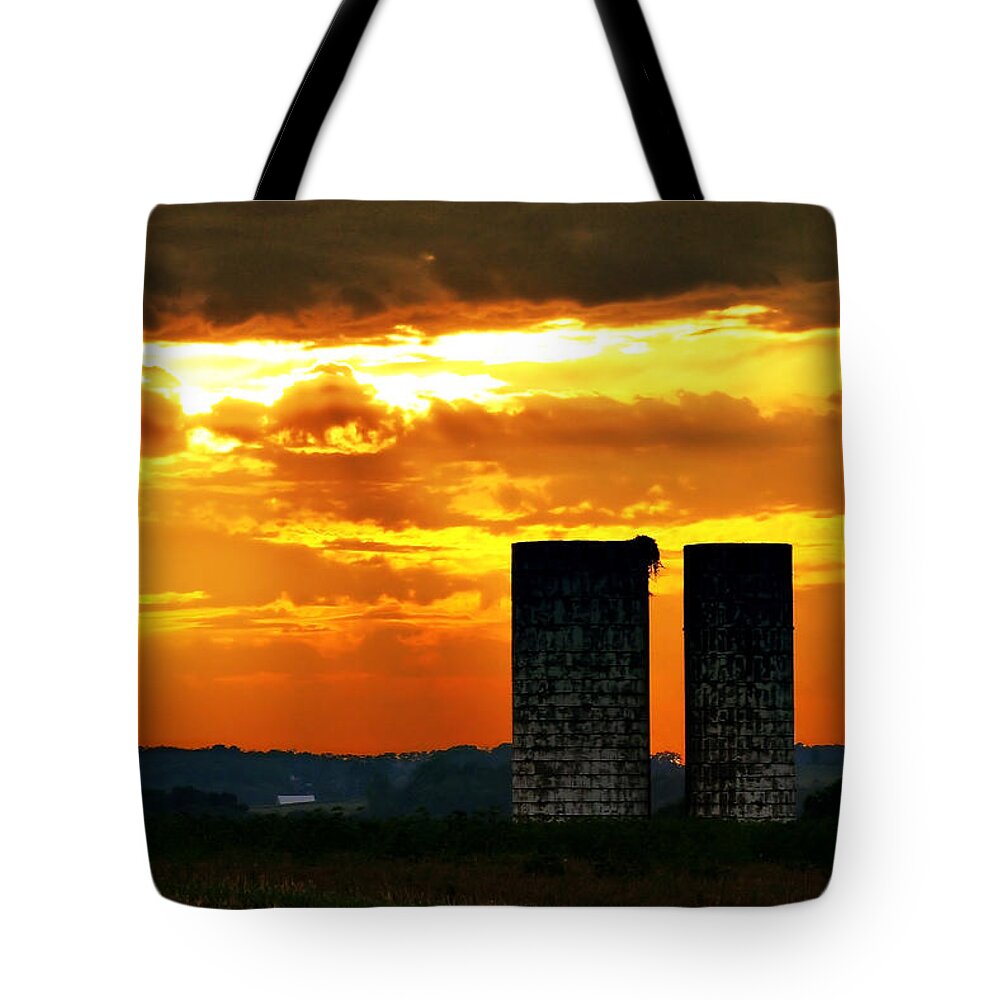 Landscape Tote Bag featuring the photograph Silos at Sunset by Michelle Joseph-Long
