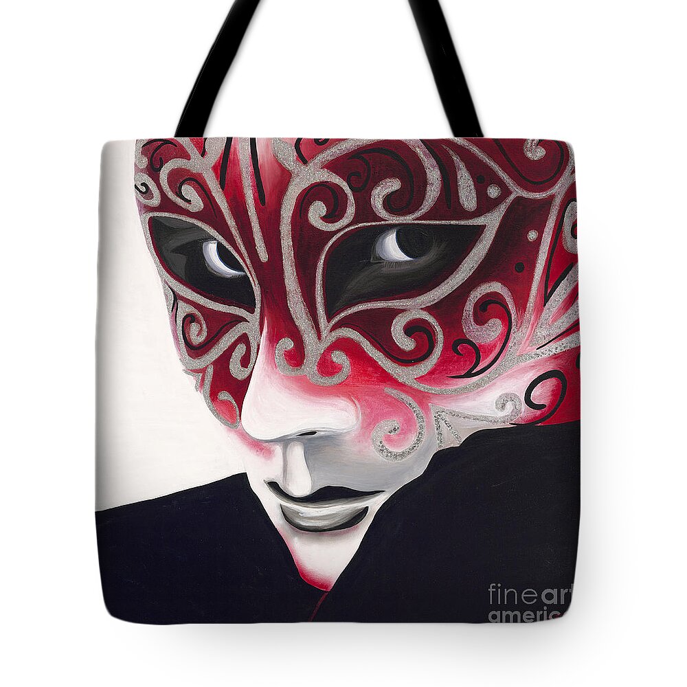 Sliver Tote Bag featuring the painting Silver Flair Mask by Patty Vicknair
