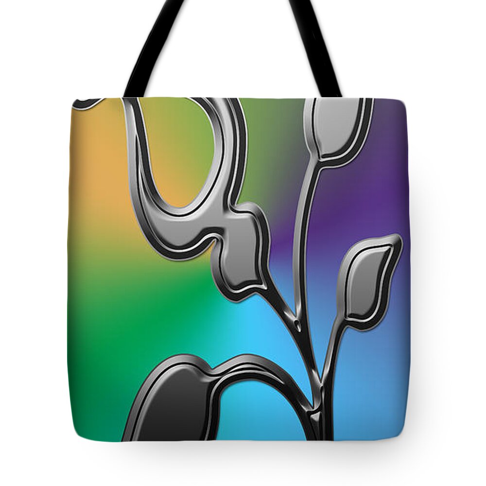 Colorful Abstract Tote Bag featuring the digital art Silver Floral Abstract by Aimee L Maher ALM GALLERY