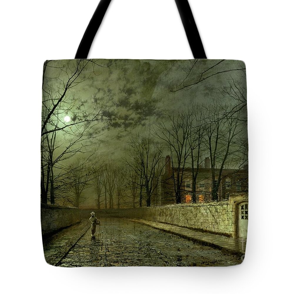 Silver Moonlight Tote Bag featuring the painting Silver Moonlight by John Atkinson Grimshaw