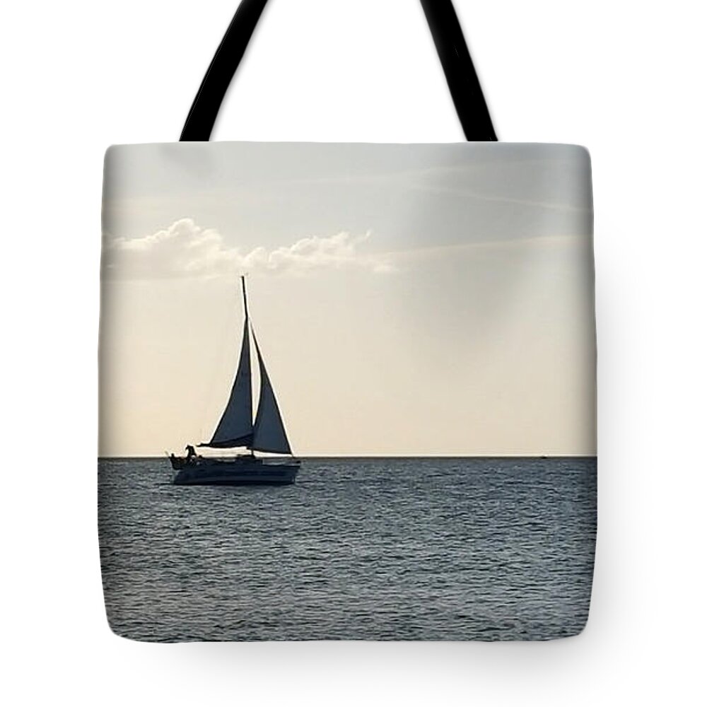 Sailboat Tote Bag featuring the photograph Silver Sailboat by Jeanne Forsythe